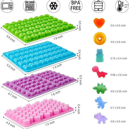 Gummy Bear Mold Silicone Chocolate Mold with Dropper DIY Dinosaur/Bear/Heart and Mini Donuts Valentine's Day Party Baking Mold