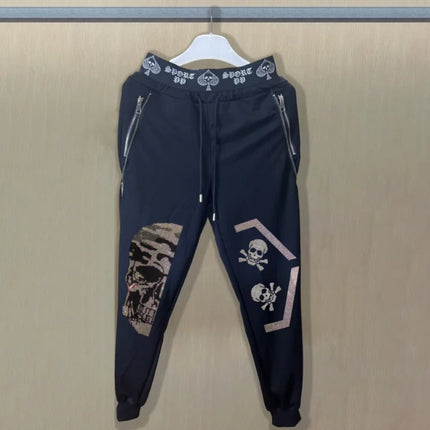2025 new Sweatpants Track Pants Men Slim Fit Workout Trousers Male Multi-pocket Casual Rhinestones Pants  Design Sportswear