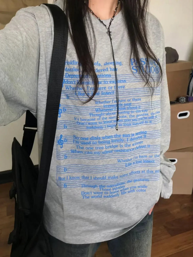 Cotton Letter Hoodie Women Long Sleeve O-neck Casual Oversized Tops Y2k Top Clothes for Teens Japanese Fashion Y2k Sweatshirts