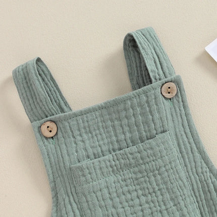 Pudcoco Baby Cotton Linen Suspender Overalls, Solid Color Sleeveless Square Neck Romper Outfit for Boys Girls 0-24M
