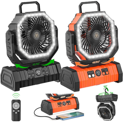 XIAOTREE Camping Fan 20000mAh Battery Powered Fan Rechargeable with LED Light Portable Outdoor Tent Fan with Hanging Hook