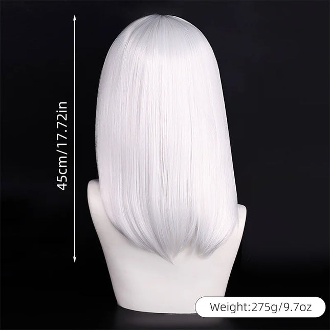 High Quality 40cm Medium Cosplay Wig With Bang Black Blond Pink Red Blue Purple Heat Resistant Synthetic Hair Wigs