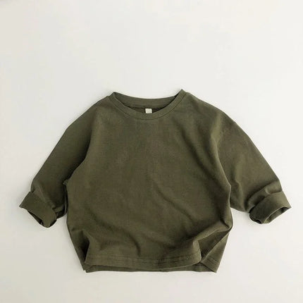 1-7Y Kids Cotton Shirt Solid Caramel Coffee Color Children's 2025 Autumn New Boys Girls Cotton Stylish Long Sleeved T-shirt
