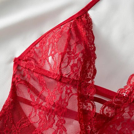 Women's Red Lace Mesh Dress Soft Breathable Sleepwear