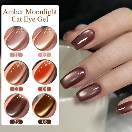 7.5ML Amber Moonlight Cat Magnetic Gel High Glossy Luxury Coffee Series Cat Eye Gel Soak Off UV Semi-Permanent Nail Art Varnish
