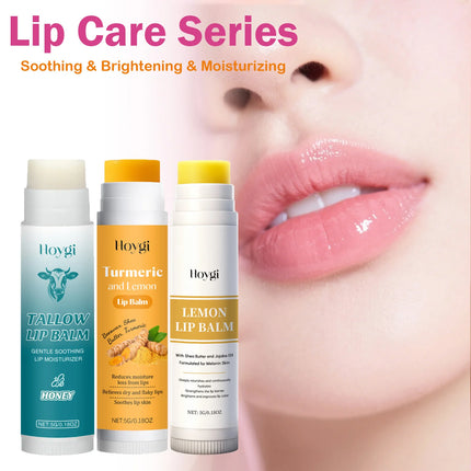 Lip Balm Care Series Lasting Moisturizing Nourishing Lip Care Lemon Turmeric Soothing Tallow Hydrating Balm for Dry Chapped Lips