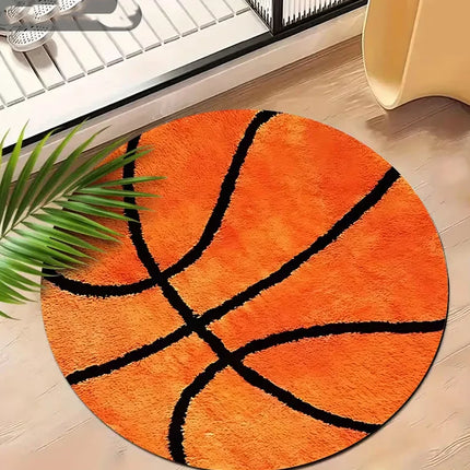 Basketball Patterned Flannel Circular Printed Carpet Suitable for Living Room Bedroom Kitchen E-sports Room Absorbent and Carpet