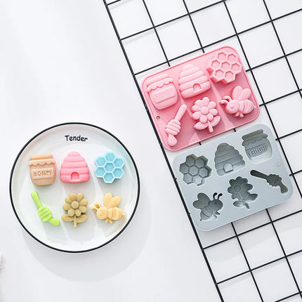 6-hole Bee Theme Silicone Mold 3d Flower Honeycomb Fondant Candy Chocolate Mould Fudge Dessert Soap Resin Mold Cake Decoration