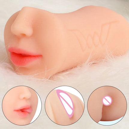 Realistic 3 in 1 Male Masturbator Cup Mouth Vagina Anal 3 Holes Deep Throat Blowjob Pocket Pussy Airplane Cup Sex Toy for Men