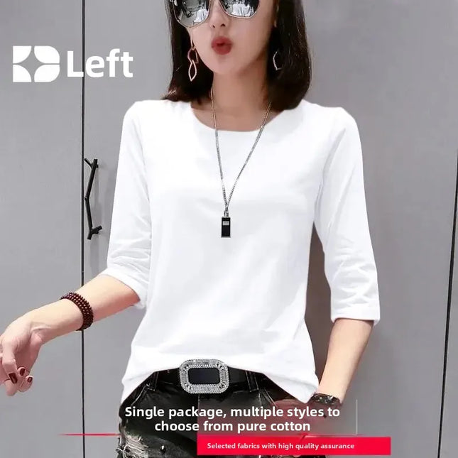 High-End Pure Cotton T-Shirt Women's Summer 3/4 Sleeve 2025 New Korean Style Fashionable Simple Slimming Top Body Shirt