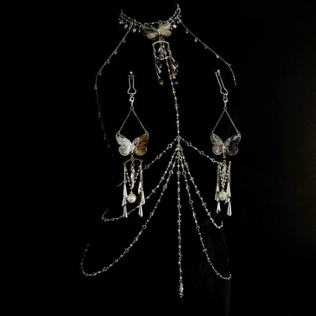 Luxury Butterfly Nipple Clips Seductive Rhinestone Body Chain Premium Collar Anal Plug Vaginal Clamp Erotic Accessories Sex Toys