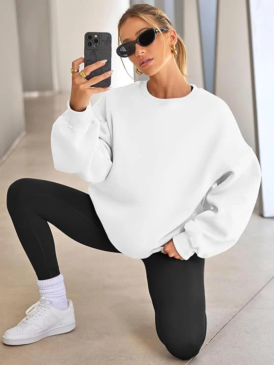 Plus Size Solid Color Sweatshirt, Casual Long Sleeve Crew Neck Pullover Sweatshirt, Women's Plus Size Clothing