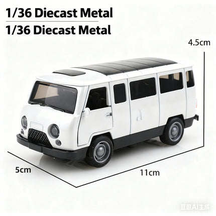 (Bagged) 1/36 Scale Replica UAZ-452 Three-Door Vintage Pullback Van, Die-Cast Metal, Boy's Toy, Self-Developed Simulation.
