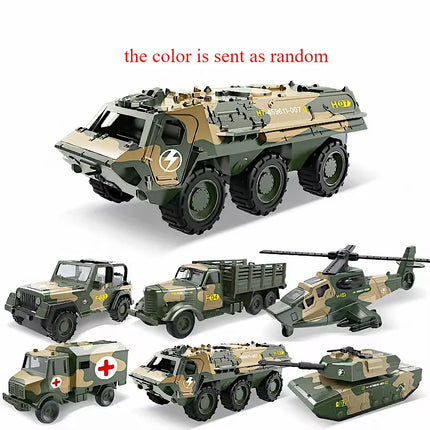 Alloy Metal Car Clockwork Simulation Military Armed Tank Armored Vehicle Car Truck Children's Toy Model Helicopter