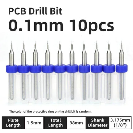 PCB Drill Bit 10pcs Tungsten Steel Micro Diameter Drill Bit Set 1/8 "Fixed Handle Mini Cnc Drill Bit 0.1-3.175mm