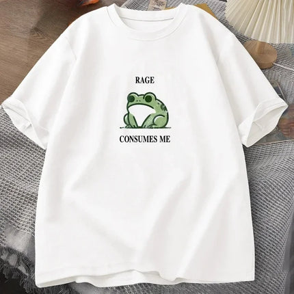 Rage Consumes Me Frog Vintage T Shirt Women Tee Nature Lover Silly Frog Retro T-Shirt Women Clothing Short Sleeve Top