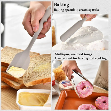 15Pcs Khaki Food Grade Silicone Kitchen Cookware Utensils Turner Spatula Soup Spoon Practical Cooking Tool Kitchenware Set
