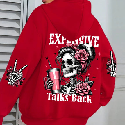 Expensive Talks Back Funny Printing Womens Plus Size Hoodie Multicolor Pullovers Fleece Autumn Sportswear Casual Pocket Hoody