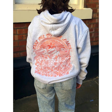 Combhasaki Women Preppy Oversize Hoodies Y2k Floral Letter Embroidery Pullover Long Sleeve Loose Sweatshirt with Kangaroo Pocket