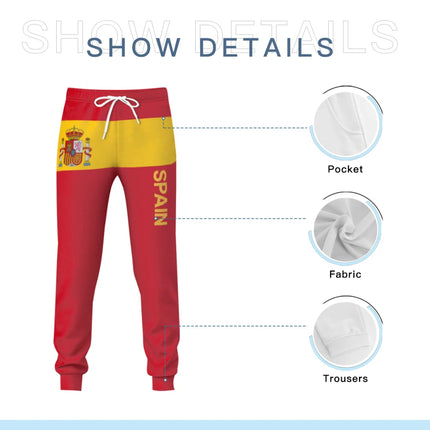 Mens Sweatpants Spain Emblem Flag Pants with Pockets Joggers Soccer Football Multifunction Sports Sweat With Drawstring