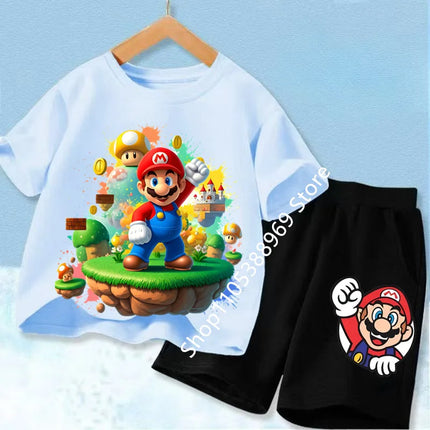 Summer Kids Clothing Sets Super Marios Cartoon Print Short Sleeve T-Shirt Casual Shorts Soft Outfits For Baby Boys Girls
