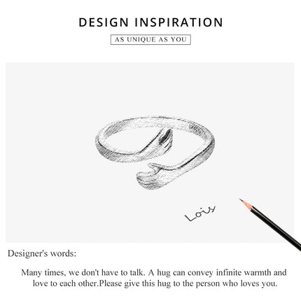 BAMOER 925 Sterling Silver Hug Open Ring Warm Love Hand Adjustable Glossy Ring for Women, His Big Loving Family Party Gift