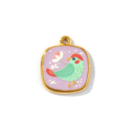 2 Pcs 304 Stainless Steel Insect Charms Oval Printed Ladybug Beetle Bird Butterfly 18K Gold Plated Pendants For DIY Necklace