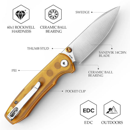 TRIVISA Dragonfly Pocket Knife for Men, 14C28N Blade PEI Handle Folding EDC, Camping Hunting Hiking Outdoor Tool with Clip Gifts