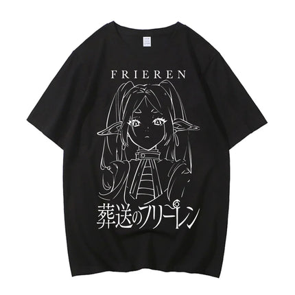 High Quality Cotton Frieren Beyond Journey's End Anime Printed T-shirt Comfortable Breathable Short Sleeve Round Neck