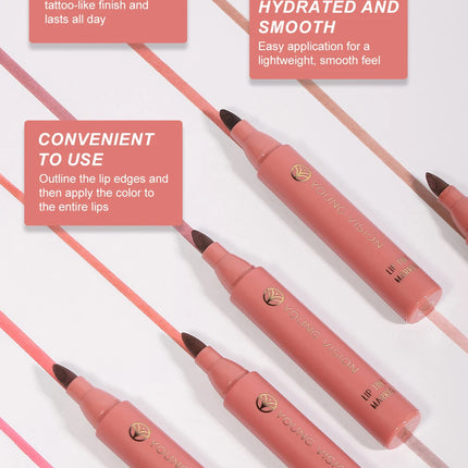Lip Tint Pen, 6 Colors Available, Matte Water Lipstick, Non-Stick Cup, Long-Lasting, Smooth Lip Liner and Lip Stain Combo
