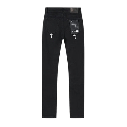Men's best quality letter printed Slim Fit Skinny Long Black Denim pants long Trousers Jeans Streetwear