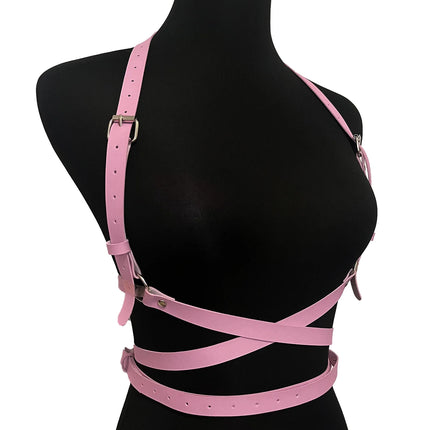 Pink Sexy Faux PU Leather Lingerie Suspender Harness Women Goth Adjustable Bondage Body Harness BDSM Fetish Clothing Accessorie