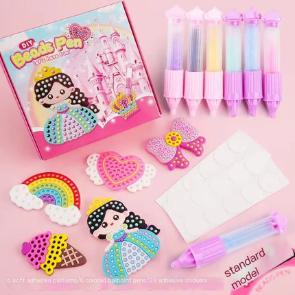 DIY Handmade Beads Pen Set Creative Princess Rainbow Bow Sticker Production Girls Toy Kit for Kids Gift