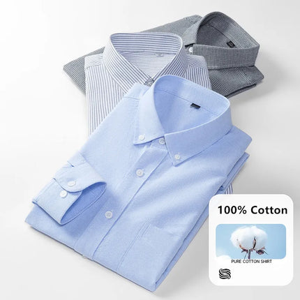 Fashion Men's Oxford Shirt Long Sleeve Spring And Autumn Casual 100% Cotton Stripe Solid Plaid Button Down Business Man Clothing