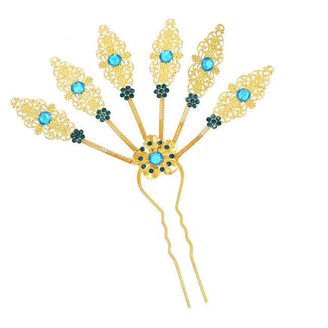 New Golden Alloy Leaf Crystal Flower Hairpin Hair Accessories for Women Thailand Ethnic Dance Party Decoration Headwear Jewelry