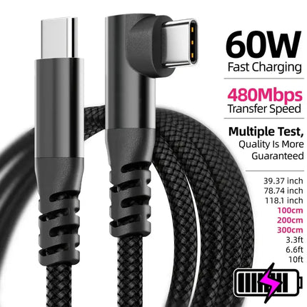 1PC USB C Cable 1M 2M 3M 10FT USB C Data Transfer 60W PD Fast Charging Cable for iPhone 15 15Plus 15Pro Max