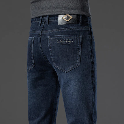 2025 Autumn Winter New High Elasticity Men's Business Jeans Haze Blue Black Gray Denim Trousers Men's Pants Work Clothes Brand