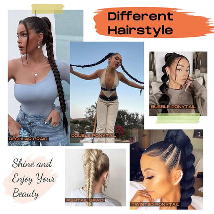 Synthetic Long Braided Ponytail Extension with Hair Tie Straight Wrap Around Natural Soft Hair Piece Daily Wear 30 Inch 160 Gram