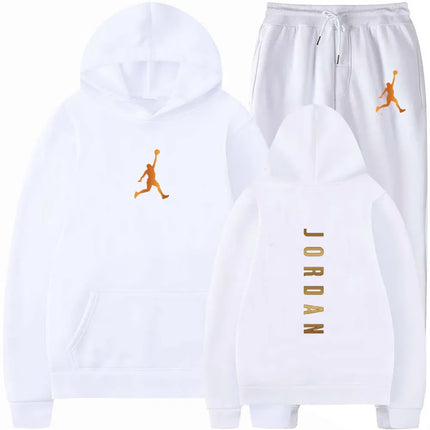 Men's pullovers for autumn and winter, solid-color hoodie + stretch waist jogging pants two-piece set, fashionable outdoor casua