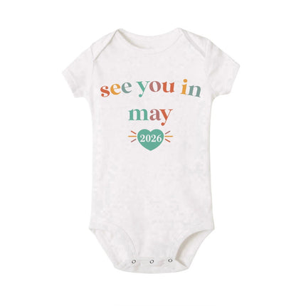 See You in January 2026 Printed Baby Romper Pregnancy Announcement Clothes Newborn Short Sleeve Bodysuit Infant Jumpsuit Outfit