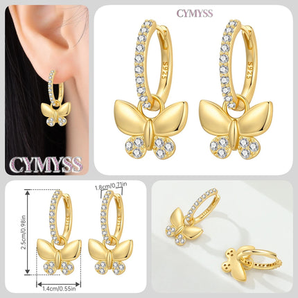925 Sterling Silver Inlaid Zircon Butterfly Earrings Insect Element Original Design Women's Fashion Party Jewelry Gift Ear Loops