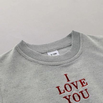 2pcs Infant and toddler long-sleeved heart-shaped letter round-neck long-sleeved pants set, two-piece gift set for children