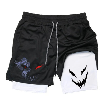 Summer New Black Five-leaf Clover Printed Men's and Women's Shorts Double-layer Loose Sports and Casual Pants for Beach Fitness