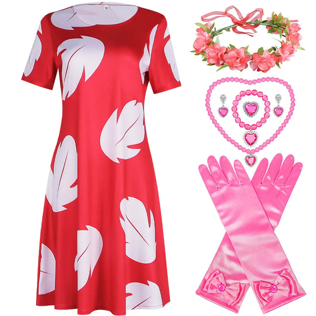 Disney Baby Lilo Stitch Dress For Girl Interstellar Animation Cosplay Short Sleeve Cute Printed Dress + Doll Accessories Set