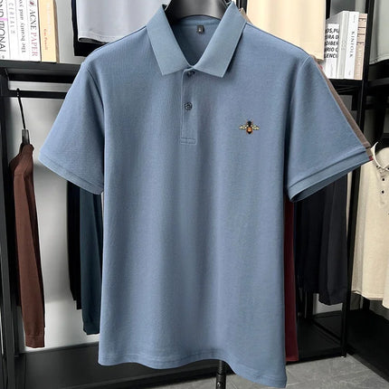 High quality brand 100% cotton short sleeve polo shirt men's new fashion luxury bee embroidery summer breathable soft T-shirt