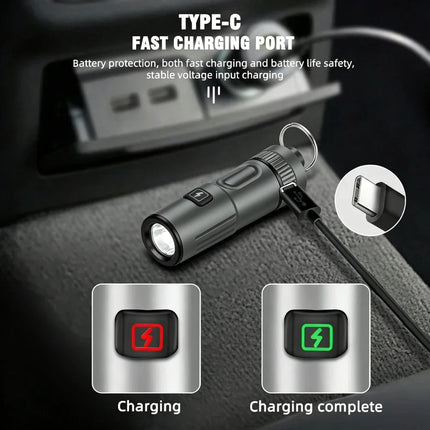 Mini Keychain Flashlight USB Rechargeable LED Pocket Torch with Necklace Portable 6 Lighting Modes Camping Emergency Lantern