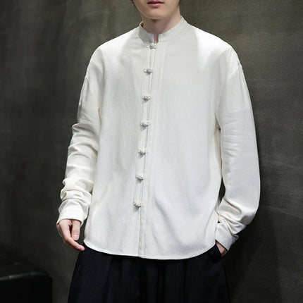 Men Long Sleeve Casual Shirt New Arrival 2026 Spring Chinese Style Vintage Mandarin Collar Loose Male KungFu Tops Shirts N056