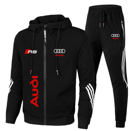 Men's Audi RS Logo Tracksuit 2 Piece Set Casual Hooded Sweatshirt + Jogger Pants Sportswear Suit