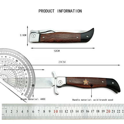 Russian NKVD EDC Hunting Pocket Folding Knife 440c Blade Wood Handle Camping Hunting Outdoor Knife with Leather Sheath