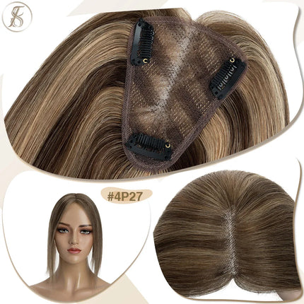 TESS Hand Single Knot Hair Toppers 8x10cm Women Topper Natural Hair Wig Clip In Human Hair Extensions Lace Hairpiece Replacement